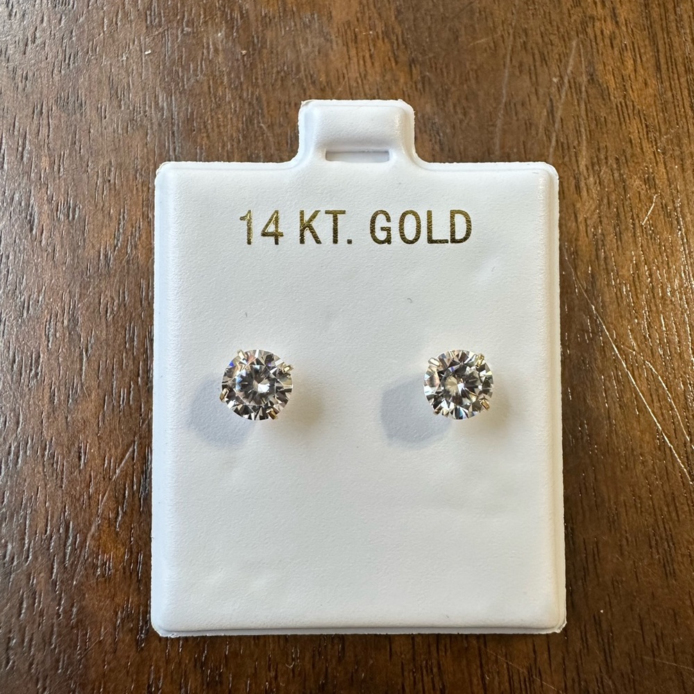 14 KT Gold Prong Set Earrings with Sparkling CZ Stones
